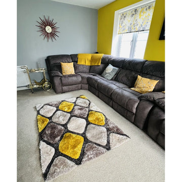 Noble House NH9247 Plush Geometric 3D Diamond Hand-Carved High-Density Acrylic Shaggy Grey/Yellow Rug-Think Rugs-Rug Love - The Most Loved Rug Store